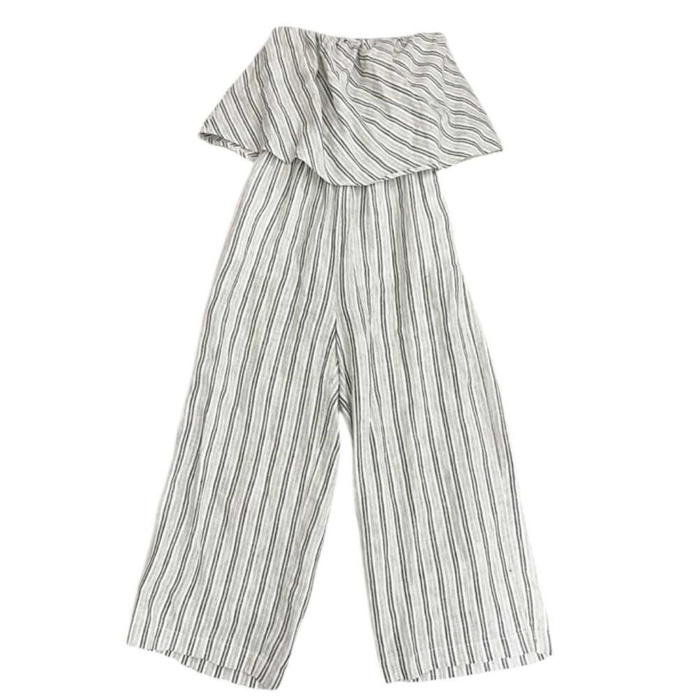 JOIE Brogan Linen Striped Strapless Wide Leg Jumpsuit in Green/Ivory Size Small - Picture 8 of 12